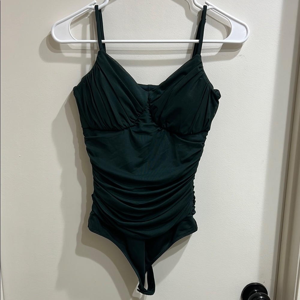 Dark Green Ruched Swimsuit